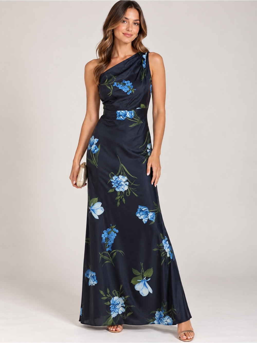Sachin + Babi Delphine One-Shoulder Navy Gown